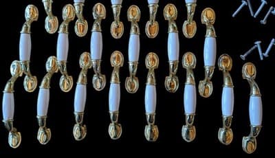 ​[SET OF 36] Vintage French Provincial 3" Ceramic & Brass Cabinet Pulls - Thumbnail 3