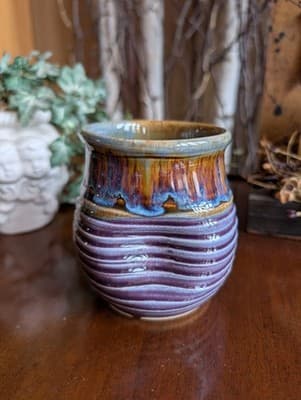 Marc Lemieux Black Dog Pottery Studio Art Stoneware Vase Purple Cobalt Drip 4.5" - Thumbnail 6