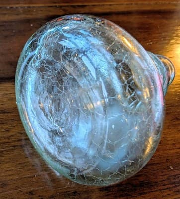 Vintage Swedish Gustaf VI Adolf Medal Stopper Hand Blown Crackle Glass Cruet 5" - Thumbnail 6