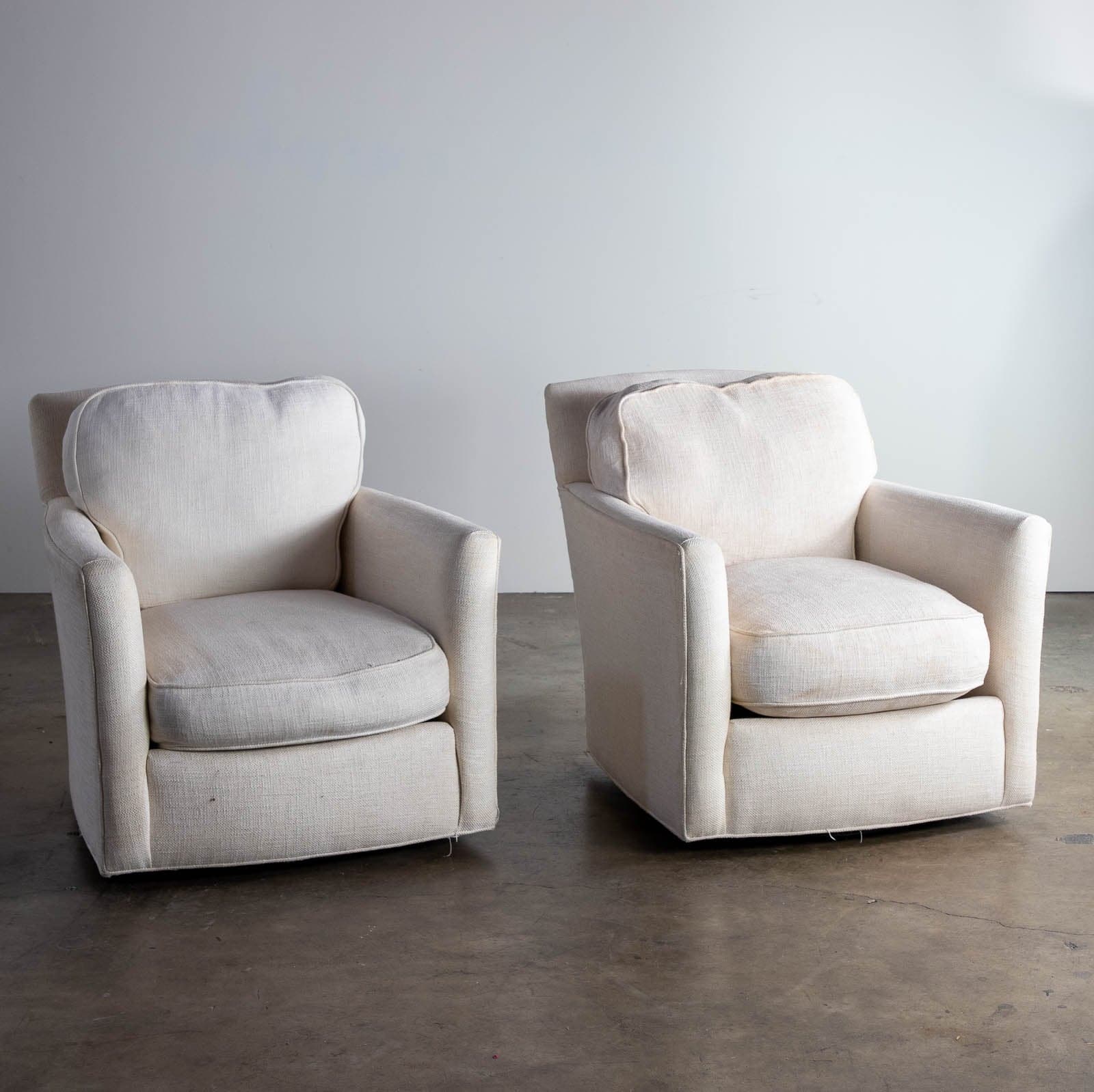 Crate & Barrel Upholstered Swivel Chairs (Set of 2) - Image 1