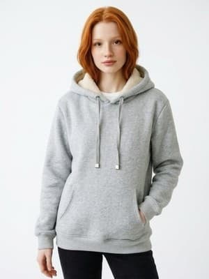 Gray Fleece Lined Pullover Hoodie Womens M Hooded Pockets Long Sleeve - Image 1