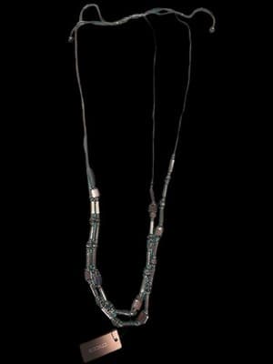 Chicos Handcrafted Layered Beaded Necklace Silver Black Cord - Thumbnail 2