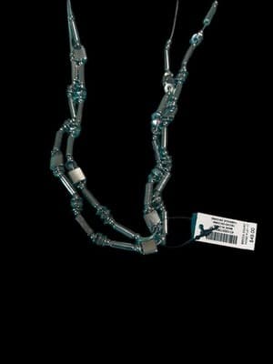 Chicos Handcrafted Layered Beaded Necklace Silver Black Cord - Thumbnail 3
