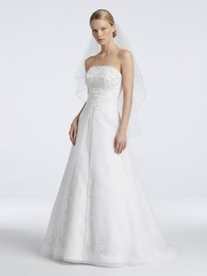 S Satin A-Line Cap Sleeve Wedding Dress White Size 10 Scoop Neck Train - Image 1