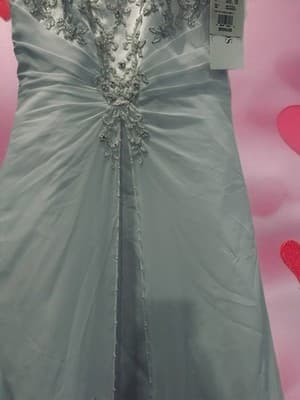 S Satin A-Line Cap Sleeve Wedding Dress White Size 10 Scoop Neck Train - Thumbnail 9