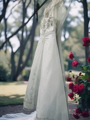 S Satin A-Line Cap Sleeve Wedding Dress White Size 10 Scoop Neck Train - Thumbnail 13