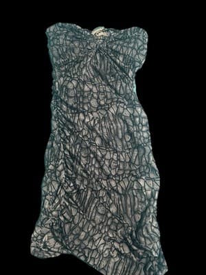 Gray Black Abstract Strapless Ruched Beaded Bodycon Dress Party Women Short - Thumbnail 2