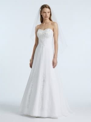 S Satin A-Line Cap Sleeve Wedding Dress White Size 10 Scoop Neck Train - Thumbnail 17