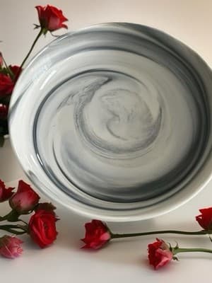 Modern Abstract Gray White Ceramic Bowl Set Smooth Finish 3-Piece - Thumbnail 3
