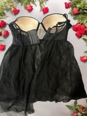 Victoria's Secret Black Lace Mesh Babydoll Sleeveless Sleepwear 36C With GString - Thumbnail 2