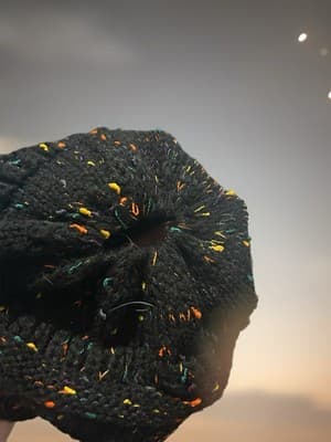 Women's Acrylic Knit Beanie Hat Set, Black Ivory Beige, One Size, Stretch - Thumbnail 5