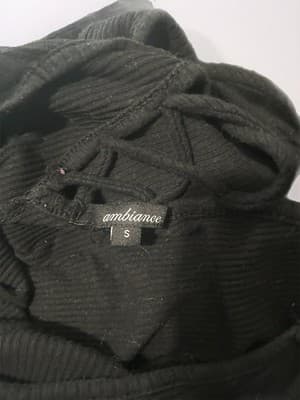 Ambiance Black Ribbed Knit Criss Cross Bodycon Mini Dress Sleeveless V Neck S - Thumbnail 4