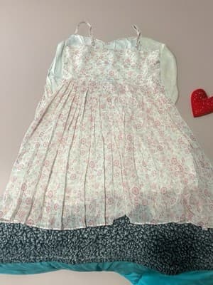 Hollister White Pink Floral Chiffon Long Sundress Strappy Straight Neck L - Thumbnail 3