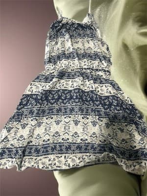 J for Justine Blue White Floral Halter Sundress Strappy Cotton S Bohemian - Thumbnail 2