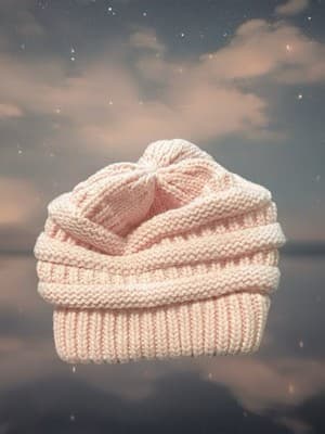 Women's Pink Acrylic Knit Cable Beanie Hat, Pom-Pom, Hope Theme, One Size - Thumbnail 2