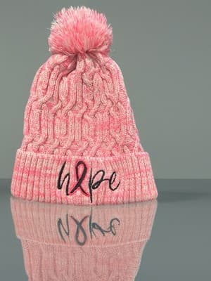 Women's Pink Acrylic Knit Cable Beanie Hat, Pom-Pom, Hope Theme, One Size - Thumbnail 3