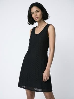 Aokosor Black Lace Geometric A-Line Dress Sleeveless Scoop Neck Long M - Image 1