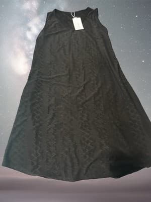 Aokosor Black Lace Geometric A-Line Dress Sleeveless Scoop Neck Long M - Thumbnail 4