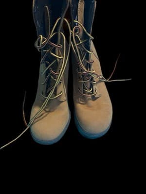 Timberland Lace Up Block Heel Bootie Beige Leather Ankle Outdoor Style Size 6.5 - Thumbnail 3