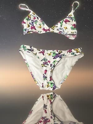 No Boundaries Girls Butterfly Print Bikini Swim Set White Multicolor S M - Image 1