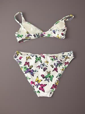 No Boundaries Girls Butterfly Print Bikini Swim Set White Multicolor S M - Thumbnail 2