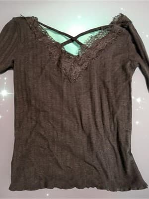 No Boundaries Black Knit Lace Criss-Cross V-Neck Blouse Juniors S Long Sleeve - Thumbnail 3