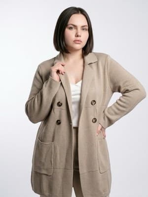 VIMPUNEC Beige Knit 100% Acrylic Button Cardigan Sweater L Women - Image 1