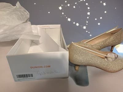 FOOTSELF Gold Glitter Kitten Heel Pointed Toe Lightweight Slip On Pumps 8.5 US - Thumbnail 2