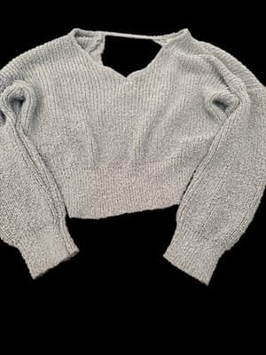 Debut Gray Ribbed Knit V-Neck Pullover Long Sleeve Sweater Women’s Size S - Thumbnail 2