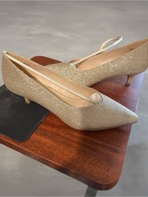 FOOTSELF Gold Glitter Kitten Heel Pointed Toe Lightweight Slip On Pumps 8.5 US - Thumbnail 3