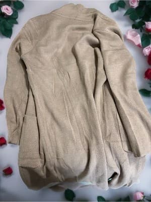 VIMPUNEC Beige Knit 100% Acrylic Button Cardigan Sweater L Women - Thumbnail 3