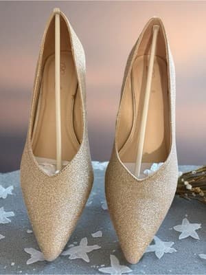 FOOTSELF Gold Glitter Kitten Heel Pointed Toe Lightweight Slip On Pumps 8.5 US - Thumbnail 4