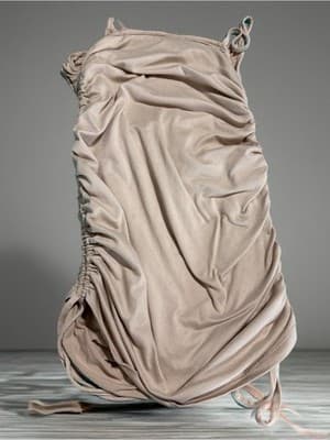 Beige Ruched Sleeveless Bodycon Dress Tie Closure Short Solid M Women - Thumbnail 3