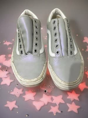 VANS Gray Leather Sneakers Kids US Size 4.5 Casual Solid Logo - Thumbnail 2