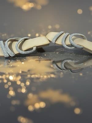 Rhinestone Strappy Silver Beige Slip-On Flat Open Toe Sandals for Women - Thumbnail 3