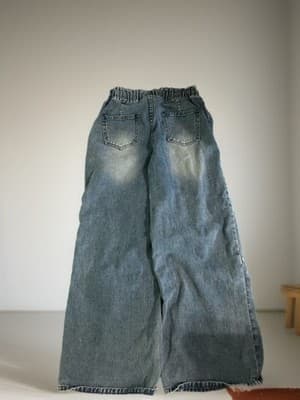 Women's Wide-Leg Denim Jeans Drawstring Waist 5-Pocket Design Blue - Thumbnail 4