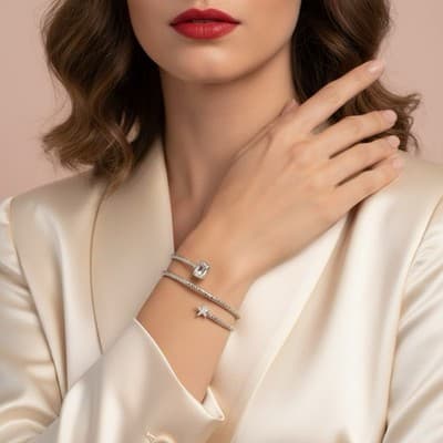 Silver Wrap Bracelet Fabric Metal - Image 1