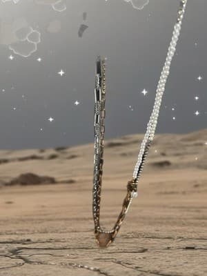 Mixed Metal Beaded Chain Necklace Gold Silver Tone Modern Design - Thumbnail 3