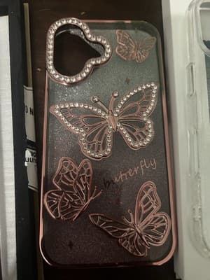 3 Butterfly, Glitter and Clear Cases for iPhone 16 6.1" Pink Clear + Protector - Thumbnail 5
