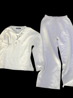 MEROKEETY White Knit Pants and Sweater Set for Women Regular Size M - Thumbnail 8