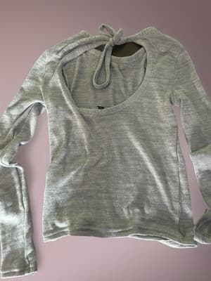 DIVIDED Gray Knit Tie Back Long Sleeve Round Neck Women's Top XS - Thumbnail 3