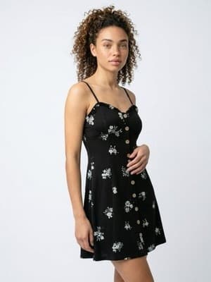 No Boundaries Girls Black Floral Sleeveless Button A-Line Dress S (3-5) - Image 1