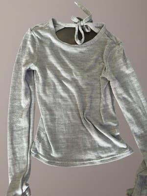 DIVIDED Gray Knit Tie Back Long Sleeve Round Neck Women's Top XS - Thumbnail 2