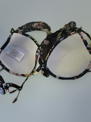 Time and Tru Floral Mesh Bralette Ruffle Wireless Adjustable Strap S Black Multi - Thumbnail 3