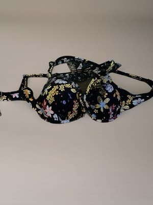Time and Tru Floral Mesh Bralette Ruffle Wireless Adjustable Strap S Black Multi - Thumbnail 2