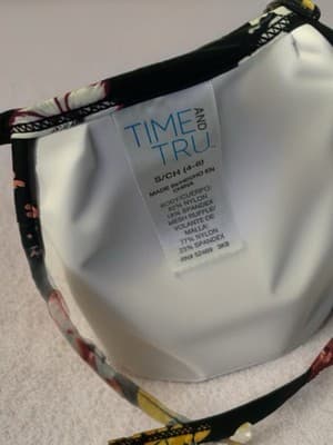 Time and Tru Floral Mesh Bralette Ruffle Wireless Adjustable Strap S Black Multi - Thumbnail 4