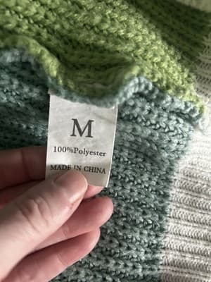 Chunky-Knit Colorblock Open Cardigan Sweater 100% Polyester Green Blue M Women - Thumbnail 4