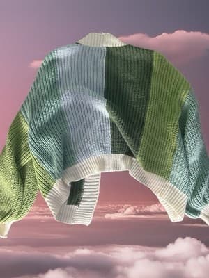 Chunky-Knit Colorblock Open Cardigan Sweater 100% Polyester Green Blue M Women - Thumbnail 3