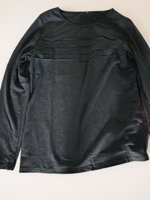 Ivory Black Pleated Crew Neck Women's Blouse Long Sleeve Solid Set of 2 - Thumbnail 3