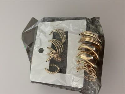 Gold Tone Metal Hoop Earrings Set, Round Shape, Continuous Hoop Closure - Image 1